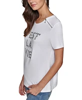 Karl Lagerfeld Paris Petite Zipper-Shoulder C'est La Vie T-Shirt