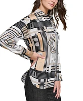 Karl Lagerfeld Paris Petite Geometric-Print Blouse