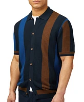 Ben Sherman Men's Regular-Fit Textured Stripe Sweater-Knit Button-Down Polo Shirt