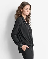 Dkny Women's Surplice-Neck Faux-Leather Long-Sleeve Blouse