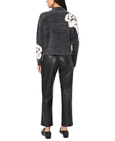 Vince Camuto Women's Mock-Neck Eyelash Jacquard Floral Sweater