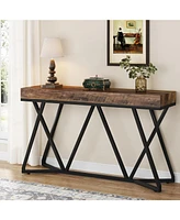 Tribesigns 55 Inch Console Table, Farmhouse Sofa Table Wood Entryway Table with Unique Metal Base, Behind The Couch Table Foyer Table, Industrial Acce