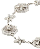 Kate Spade New York Silver-Tone Pave Flower Charm Flex Bracelet