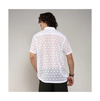 Men's Chalk White Self-Design Cubic Shirt