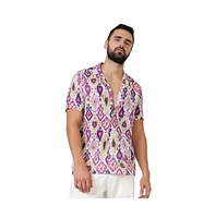 Campus Sutra Men's Lavender & Pear Yellow Ethnic Shirt