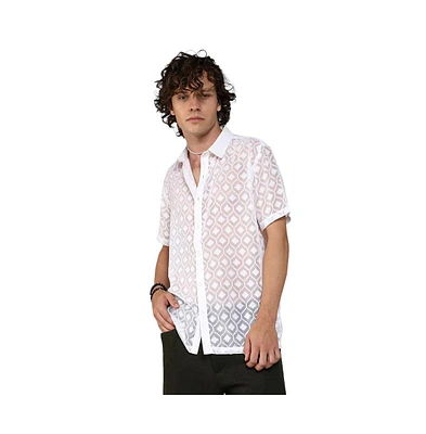 Campus Sutra Men's Chalk White Self-Design Cubic Shirt