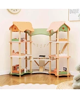 Costway Kids Wooden Dollhouse Aged 3-8 Years Old with 32PCS Realistic Furniture Accessories