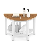 Sugift Waterproof Hdpe Shower Bench with Semicircular Seat and Storage Shelf