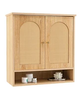 Skonyon Medicine Cabinet with 2 Rattan Doors for Laundry Room Kitchen Entryway-Natural