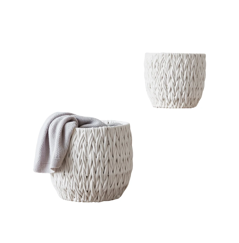 Home Outfitters S/2 V-Weave Round Baskets, White