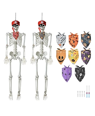 Yescom 2 Pack 5.4 ft/165cm Poseable Halloween Full Body Life Size Skeleton Props with 10 Pack Dog Bandanas Party for Party Decoration