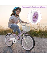 Costway 18 Inch Kid Bike 95% Pre-Assembled Girls Bicycle with Training Wheels & Basket