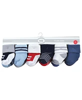 Luvable Friends Baby Boys Grow with Me Cotton Terry Socks, Red Navy Sneakers, 0-6 and 6-12 Months