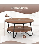 Costway 2-Tier Round Coffee Table with Wood Grain Finish & Heavy-duty Metal Frame