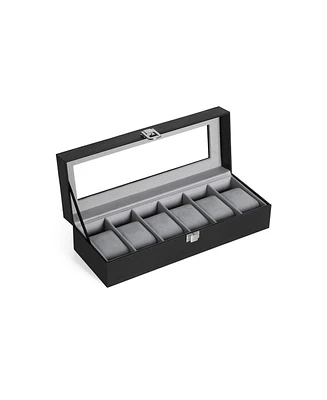 Slickblue 6-Slot Watch Case with Large Glass Lid for Elegant Timepiece Storage