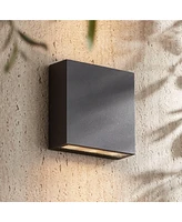 Possini Euro Design Stanford Modern Outdoor Wall Light Fixture Led Black Aluminum 5 1/2" Square Tempered Glass Lens Up Down for Exterior House Porch P