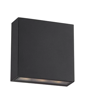 Possini Euro Design Stanford Modern Outdoor Wall Light Fixture Led Black Aluminum 5 1/2" Square Tempered Glass Lens Up Down for Exterior House Porch P