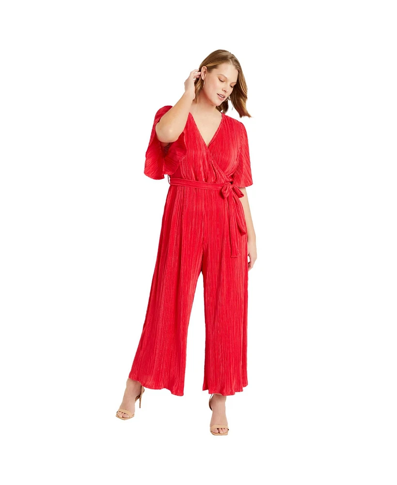 June + Vie Plus Wide-Leg Plisse Jumpsuit