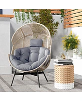 Costway Oversized Egg Style Chair with Cushions & Headrest Heavy-Duty Metal Frame for Yard