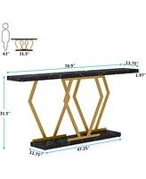 Tribesigns 70.9 Inch Extra Long Sofa Table， White and Gold Console Table with Faux Marble Tabletop, Modern Long Entryway Table with Gold Frame