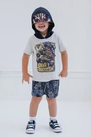 Monster Jam Toddler Boys Son-uva Digger Zombie Grave Digger Cosplay T-Shirt and Mesh Shorts Outfit Set to