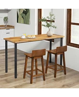 24.5" Wood Bar Stools Set of 2 with Solid Back & Seat Mid Century Bar Chairs