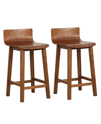 24.5" Wood Bar Stools Set of 2 with Solid Back & Seat Mid Century Bar Chairs