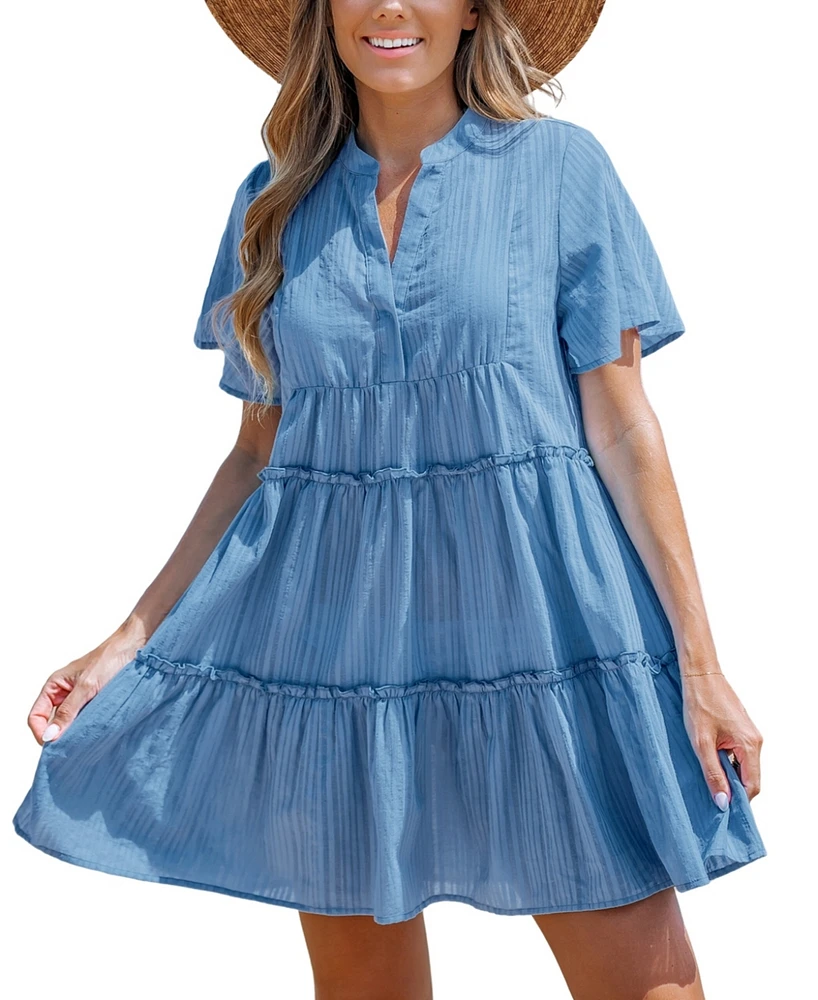 Cupshe Women's Breezy Tiered Chambray Cover-Up Dress