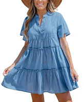 Cupshe Women's Breezy Tiered Chambray Cover-Up Dress