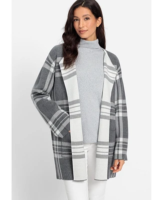 Olsen Women's Long Sleeve Plaid Cardigan