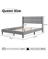 Costway Queen Bed Frame with Wingback Headboard Linen Upholstered Platform