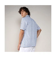 Campus Sutra Men's Chalk White & Prussian Blue Embroidered Checkered Shirt