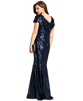 HotSquash London Women's Mermaid Shape Sequin Gown with Cowl Back