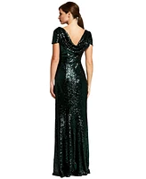 Hotsquash London Women's Mermaid Shape Sequin Gown with Cowl Back