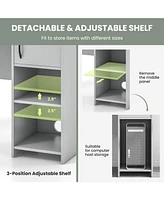 Sugift Home Office Desk with Raised Display Shelf and 2 Open Shelves