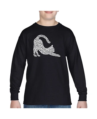 La Pop Art Boys Stretching Cat Word Long Sleeve T-Shirt