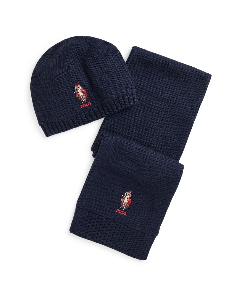 Polo Ralph Lauren Big Boys Bear Cotton-Blend Hat and Scarf, 2-Piece Set