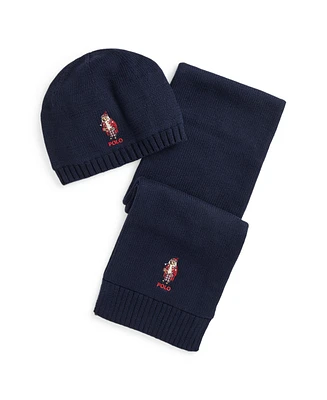 Polo Ralph Lauren Big Boys Polo Bear Cotton-Blend Hat and Scarf, 2-Piece Set