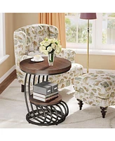 Tribesigns Round End Table: 2 Tiers Faux Marble Side Table with Storage Shelf, Bedside Nightstand, Metal Arc-Shaped Frame Accent for Living Room