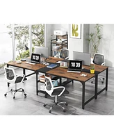 Tribesigns 90.55'' 2 Person Desk with Storage Shelves, Double Computer Spacious Desktop, Extra Long Study Writing Table Workstation for Home