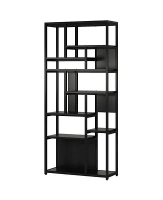 Tribesigns 8-Tier Tall Etagere Bookshelf, 70.9'' Black Bookcase with 12-Open Storage Shelves, Freestanding Modern Wood Display Shelving Unit with Meta