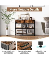 Sugift Console Table with Folding Fabric Drawers for Entryway-Rustic Brown