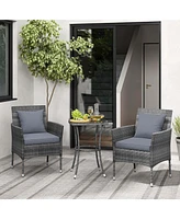 Costway 3 Pcs Patio Furniture Set with Cushioned Chairs & Tempered Glass Coffee Table