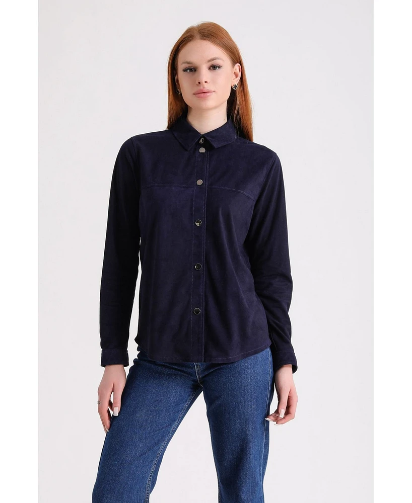 Furniq Uk Women's Suede Shirt, Navy