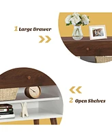 Sugift Mid-Century Nightstand with Drawer and Rubber Wood Legs