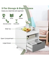 Sugift Modern Nightstand with Led Lights Sliding Drawer and Open Compartment