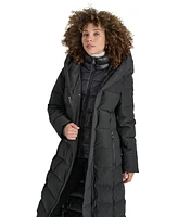 Dkny Women's Bibbed Shawl Collar Hooded Puffer Coat