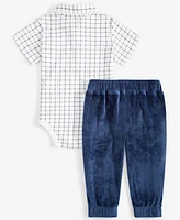 First Impressions Baby Boys Collared Bodysuit & Velour Pants, 2 Piece Set, Created for Macy's