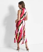 Dkny Women's Marbled-Print Draped-Neck Sleeveless Dress