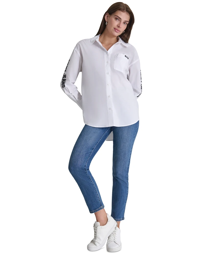 Dkny Jeans Women's Cotton Embroidered-Logo Shirt